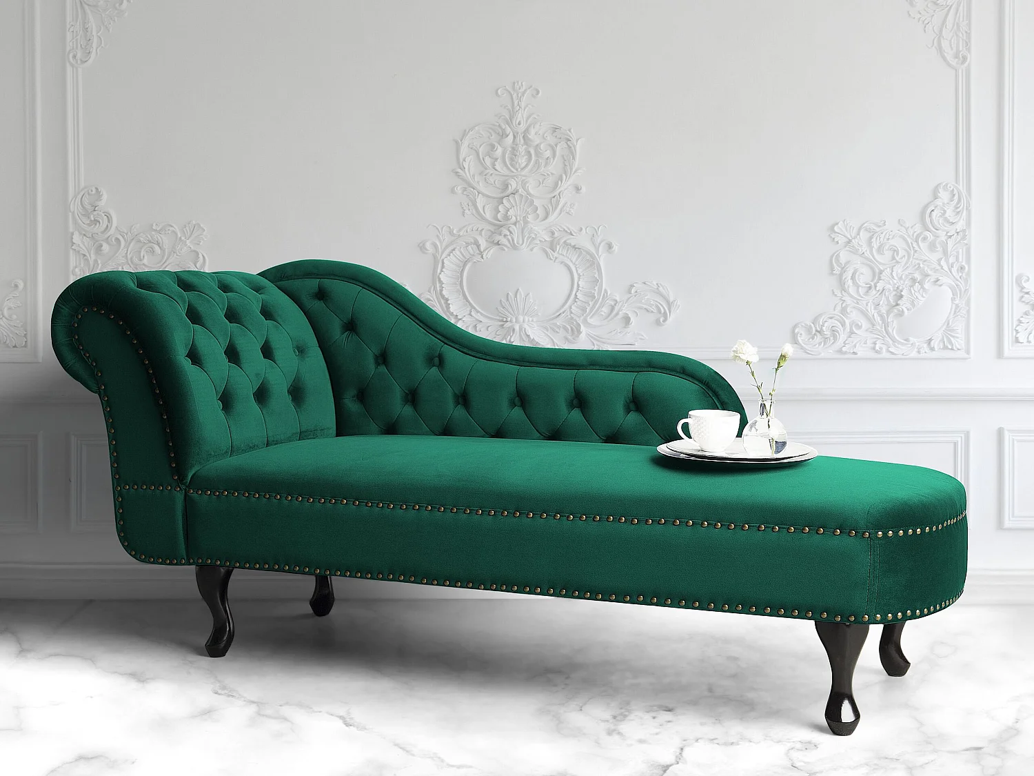 Left-Hand Chaise Longue NIMES Velvet Dark Green