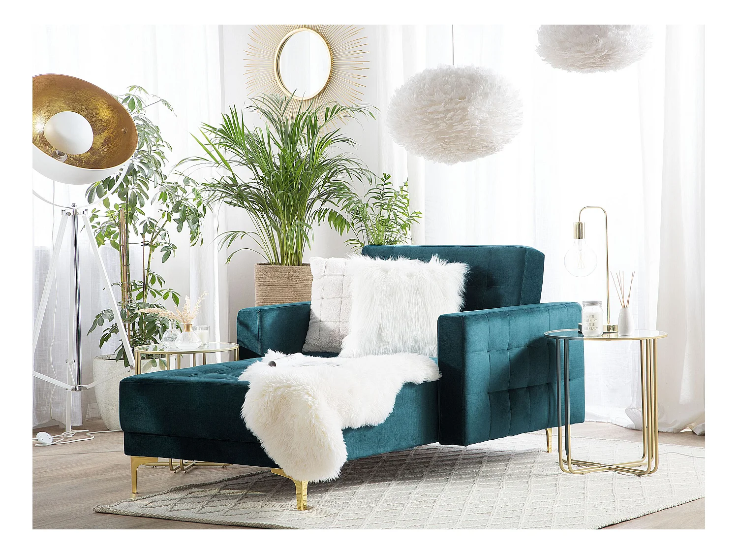 Chaise longue ABERDEEN Velours Bleu paon