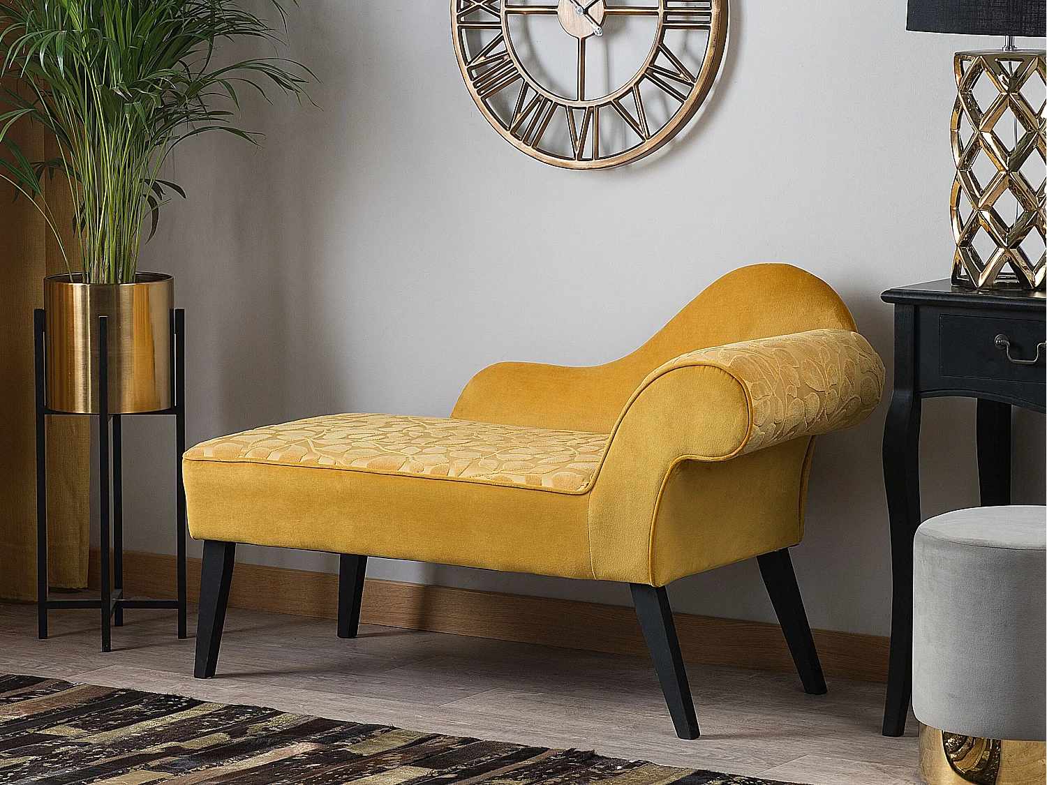 Mini chaise longue en velours jaune côté droit BIARRITZ