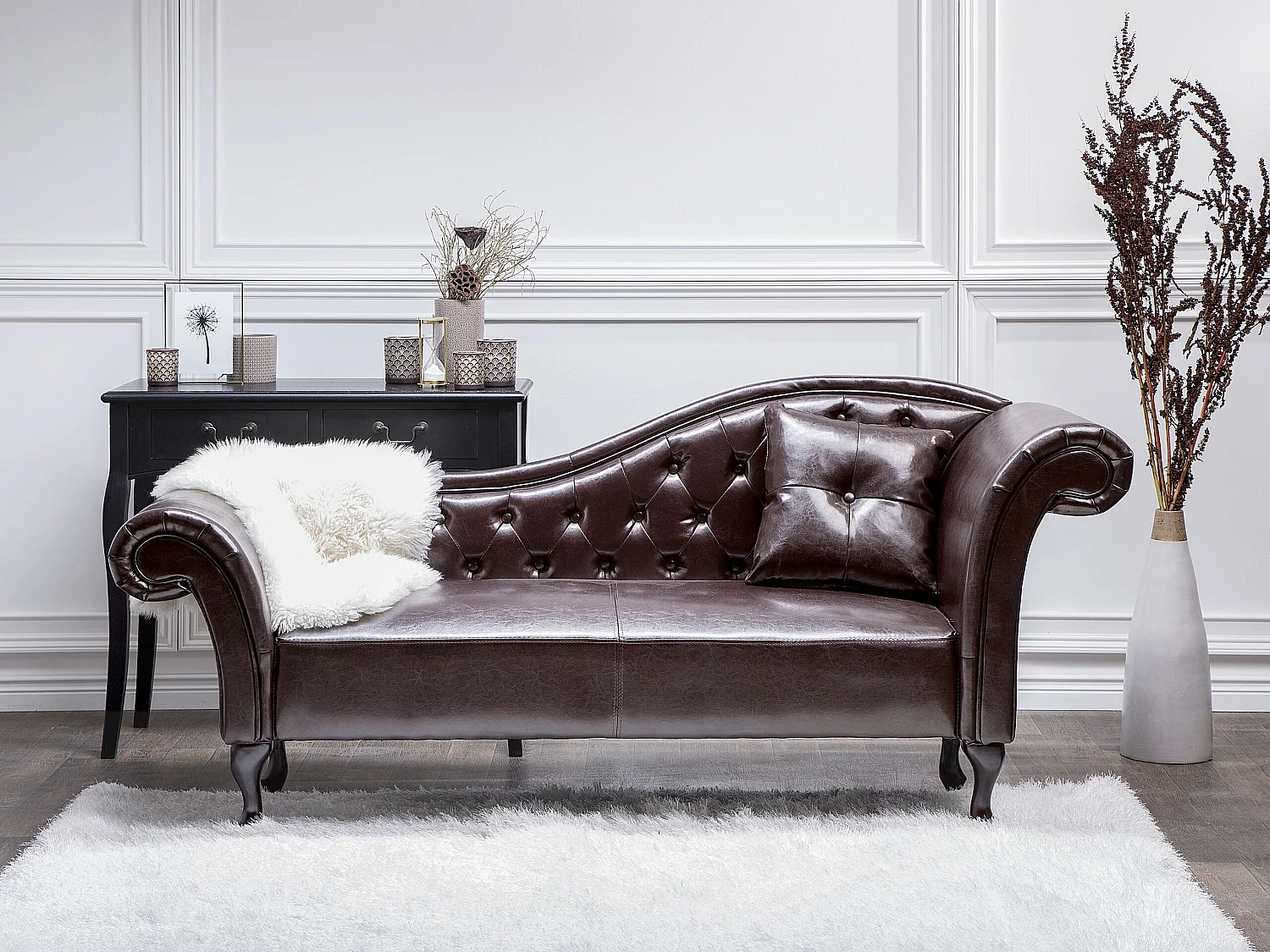 Chaise longue kunstleer bruin rechtszijdig LATTES