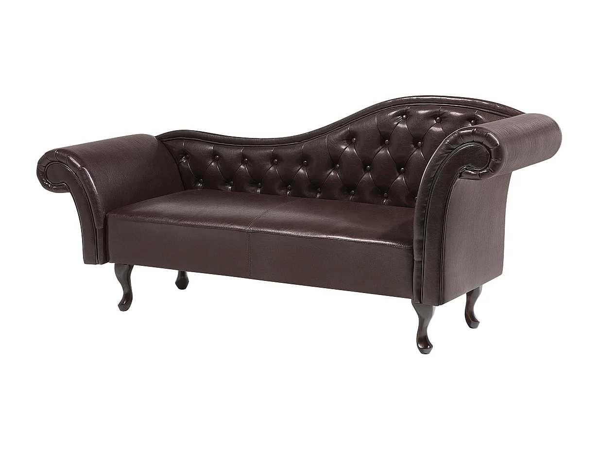 Chaise longue kunstleer bruin rechtszijdig LATTES