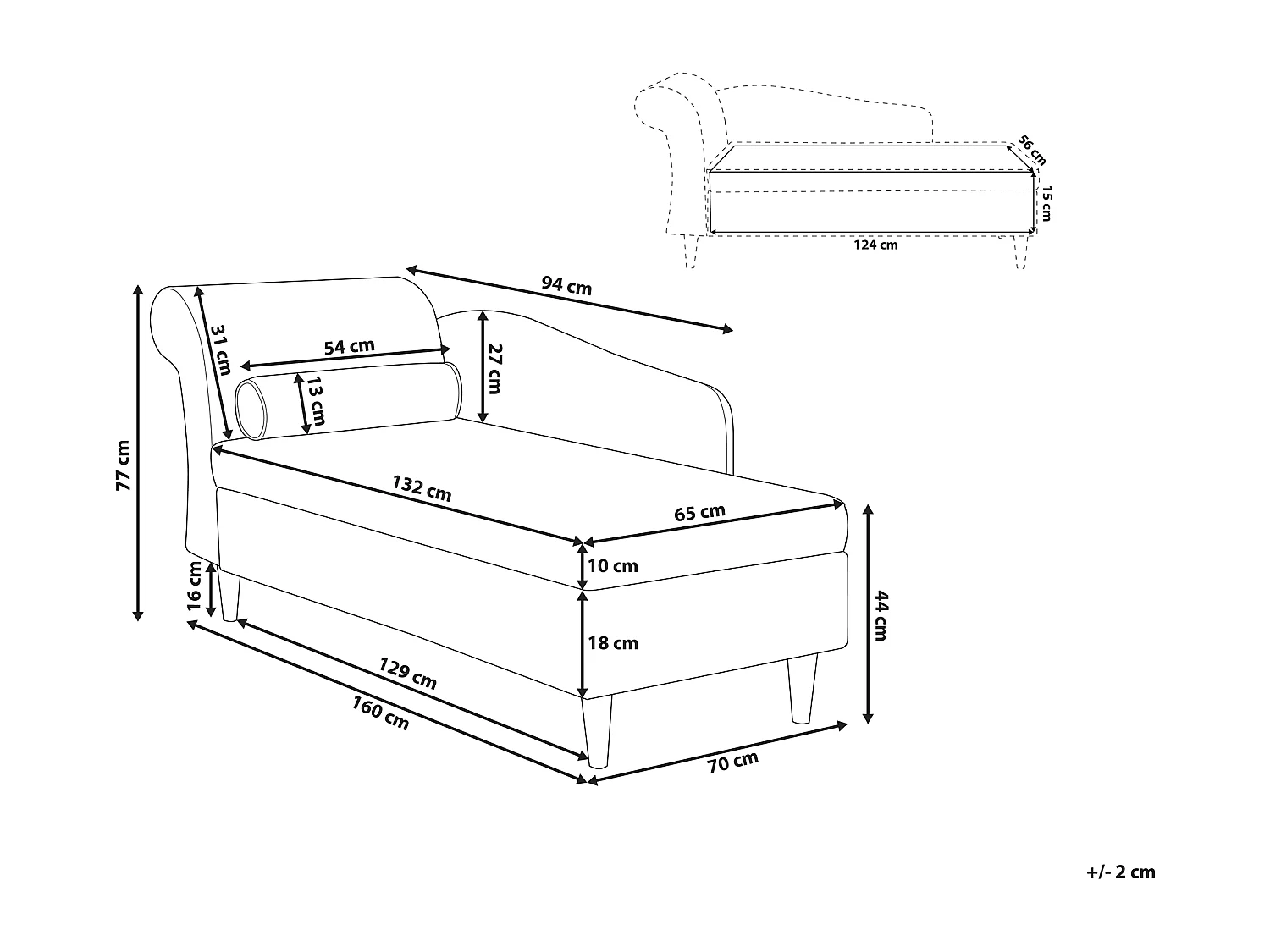 Moderne Chaiselongue mit angenehmer Polsterung aus Samtstoff in Smaragdgrün Luiro