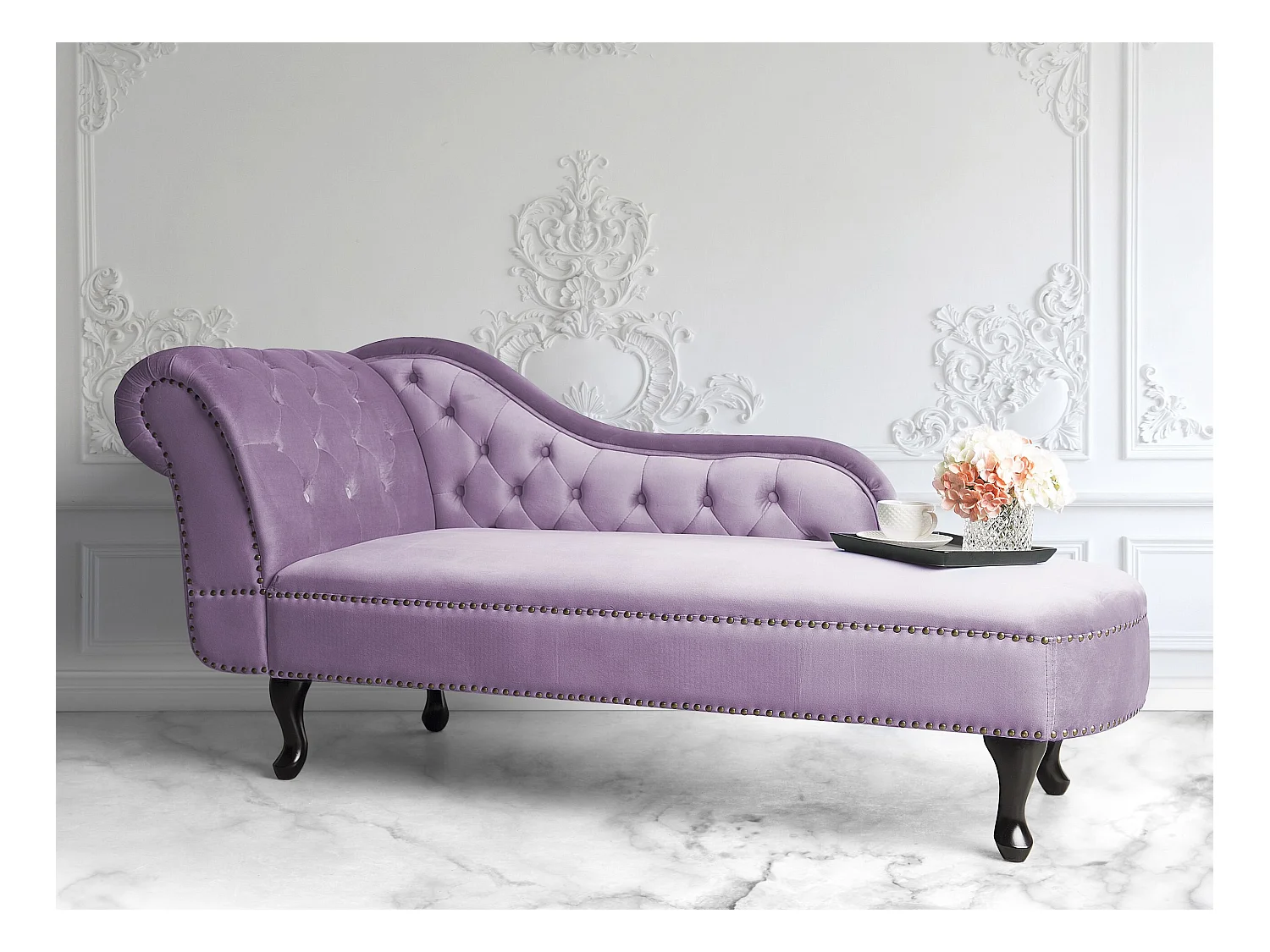 Chaise longue côté droite NIMES Velours Violet clair