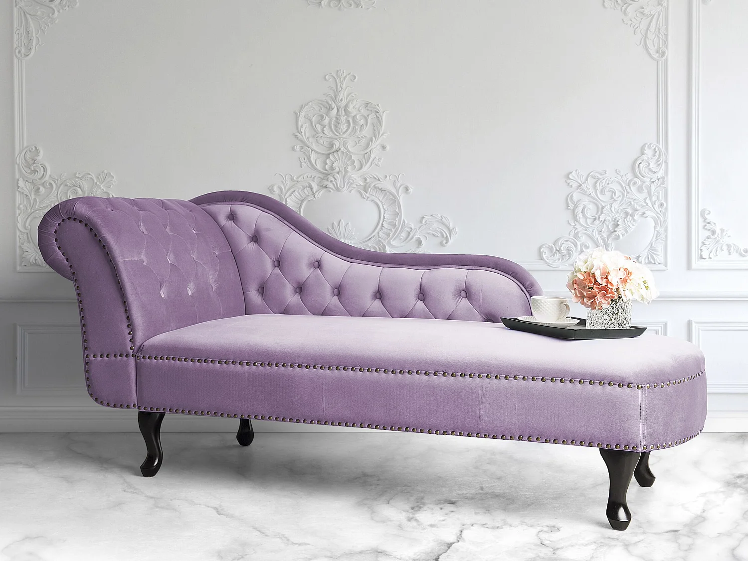 Chaise longue à esquerda NIMES Veludo Violeta claro