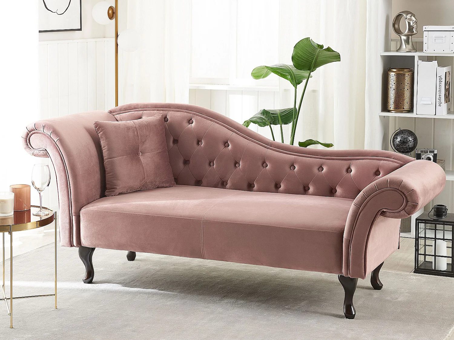 Chaise longue côté droite LATTES Velours Rose