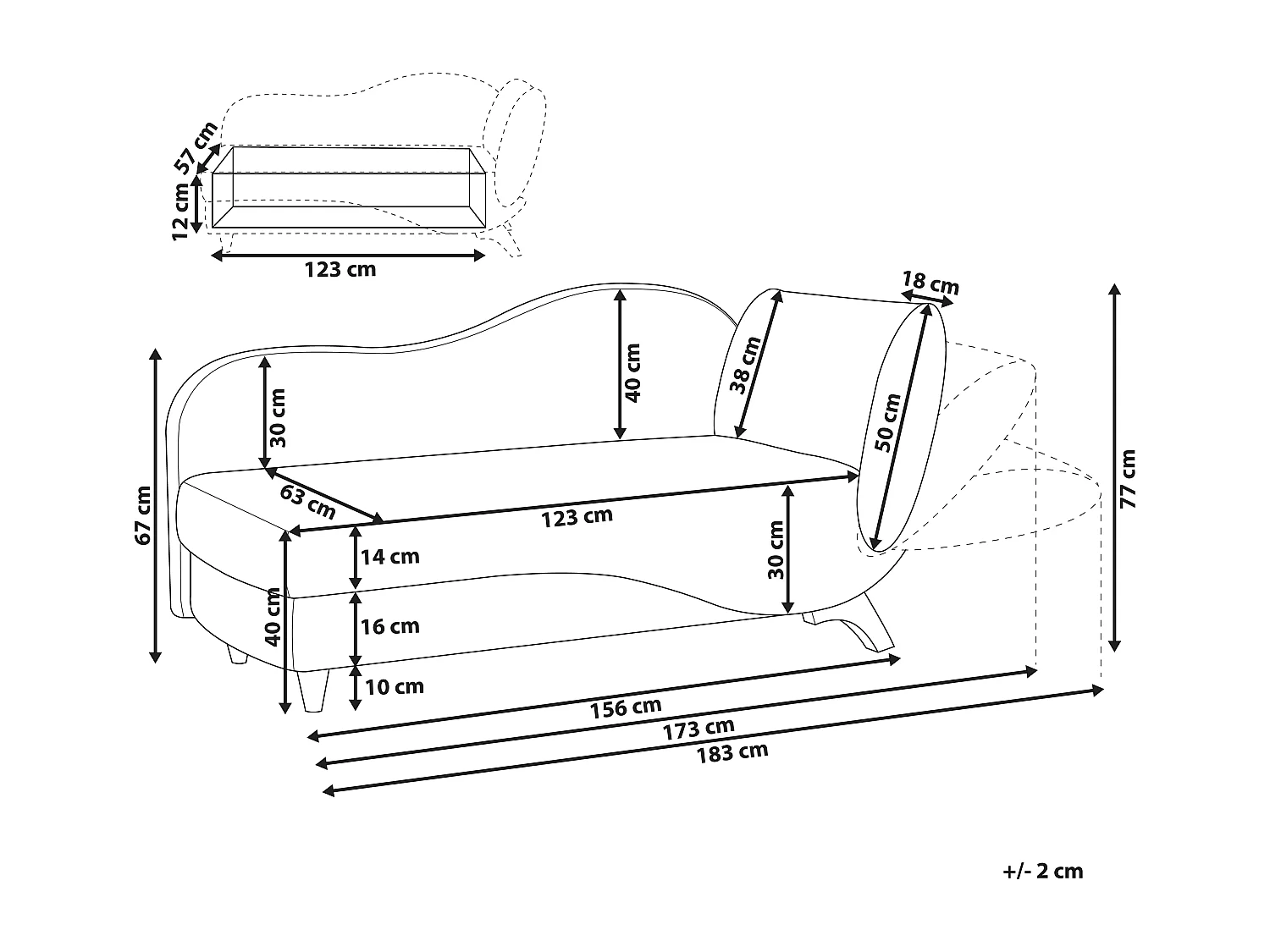 Chaise longue côté droit en velours gris foncé MERI