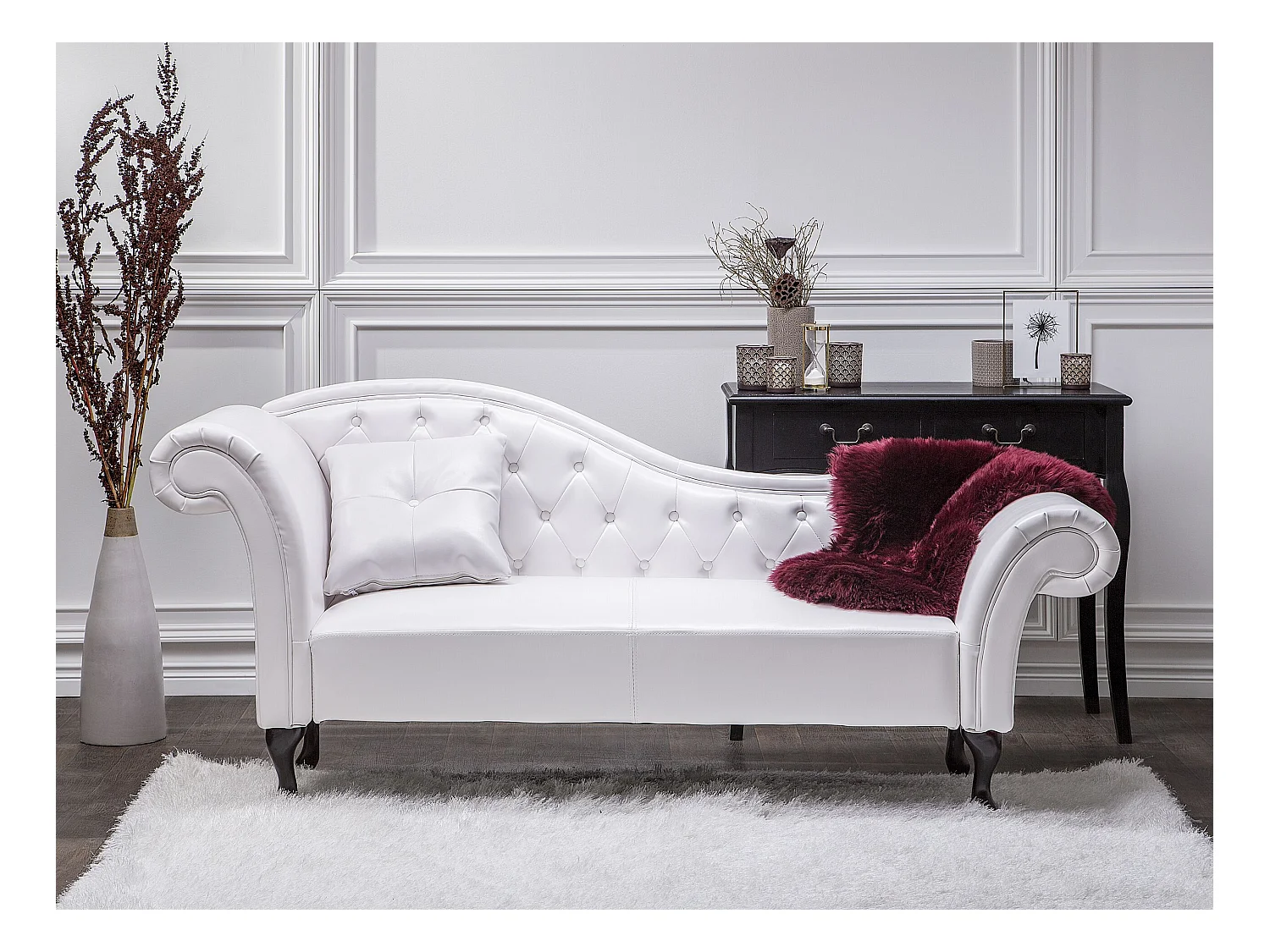 Chaiselongue im Chesterfield Style linksseitig Kunstleder weiß Lattes