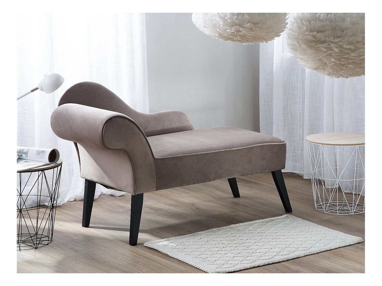 Chaise longue côté droite BIARRITZ Velours Taupe