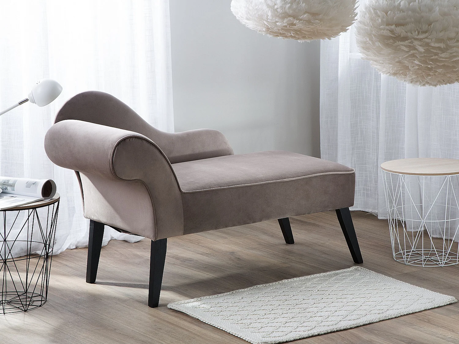 Chaise longue côté droite BIARRITZ Velours Taupe