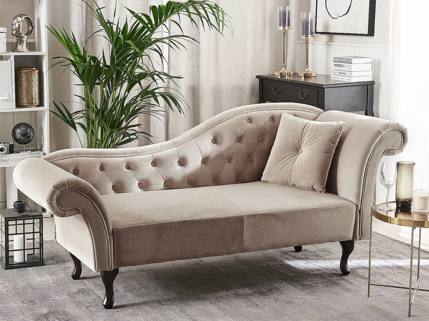 Chaise longue côté droit LATTES Velours Beige