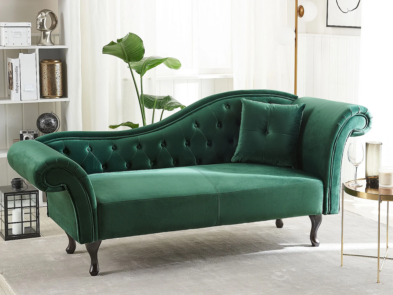 Chaise longue côté droit LATTES Velours Vert foncé