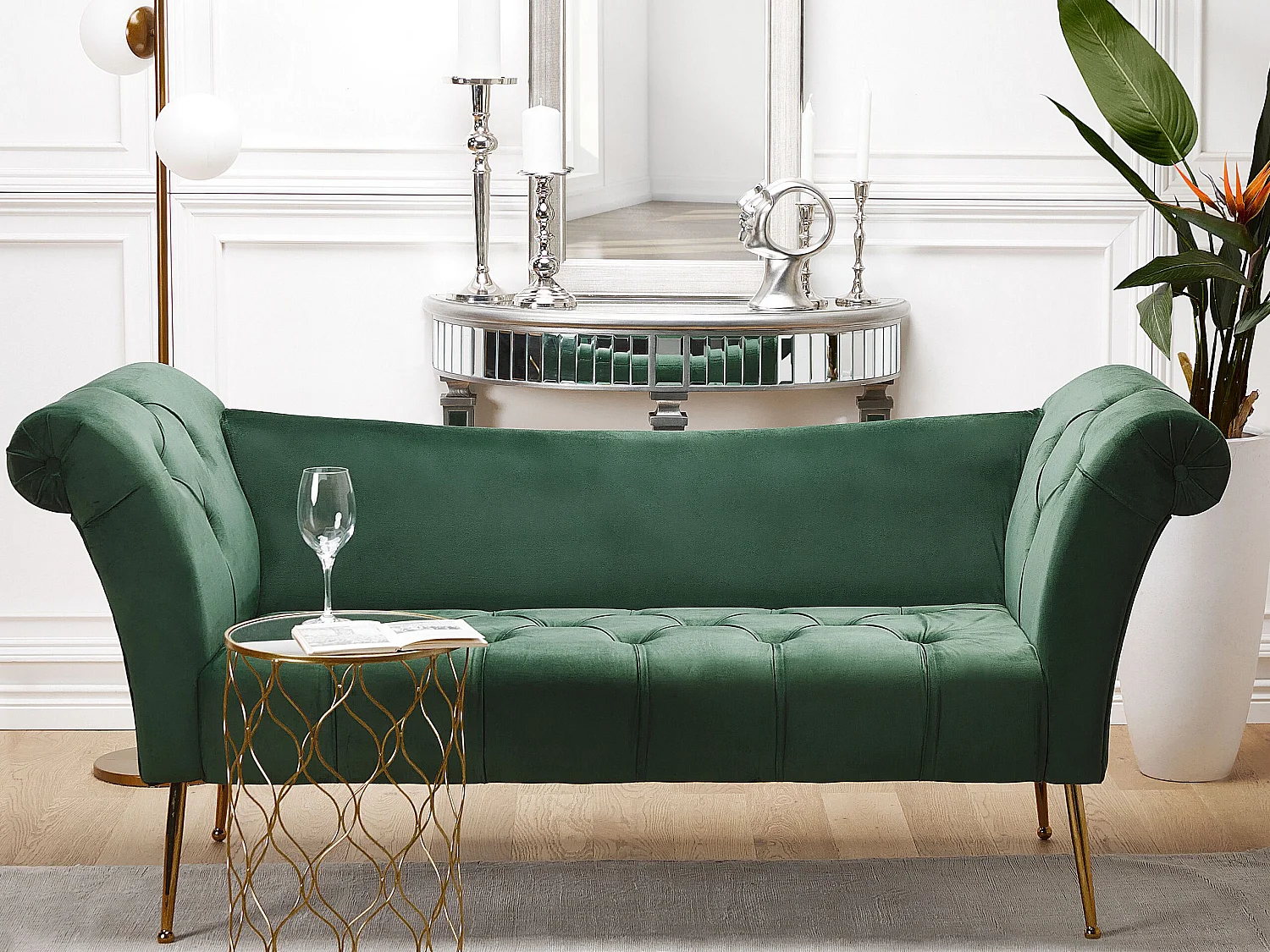 Chaiselongue NANTILLY Samtstoff Dunkelgrün