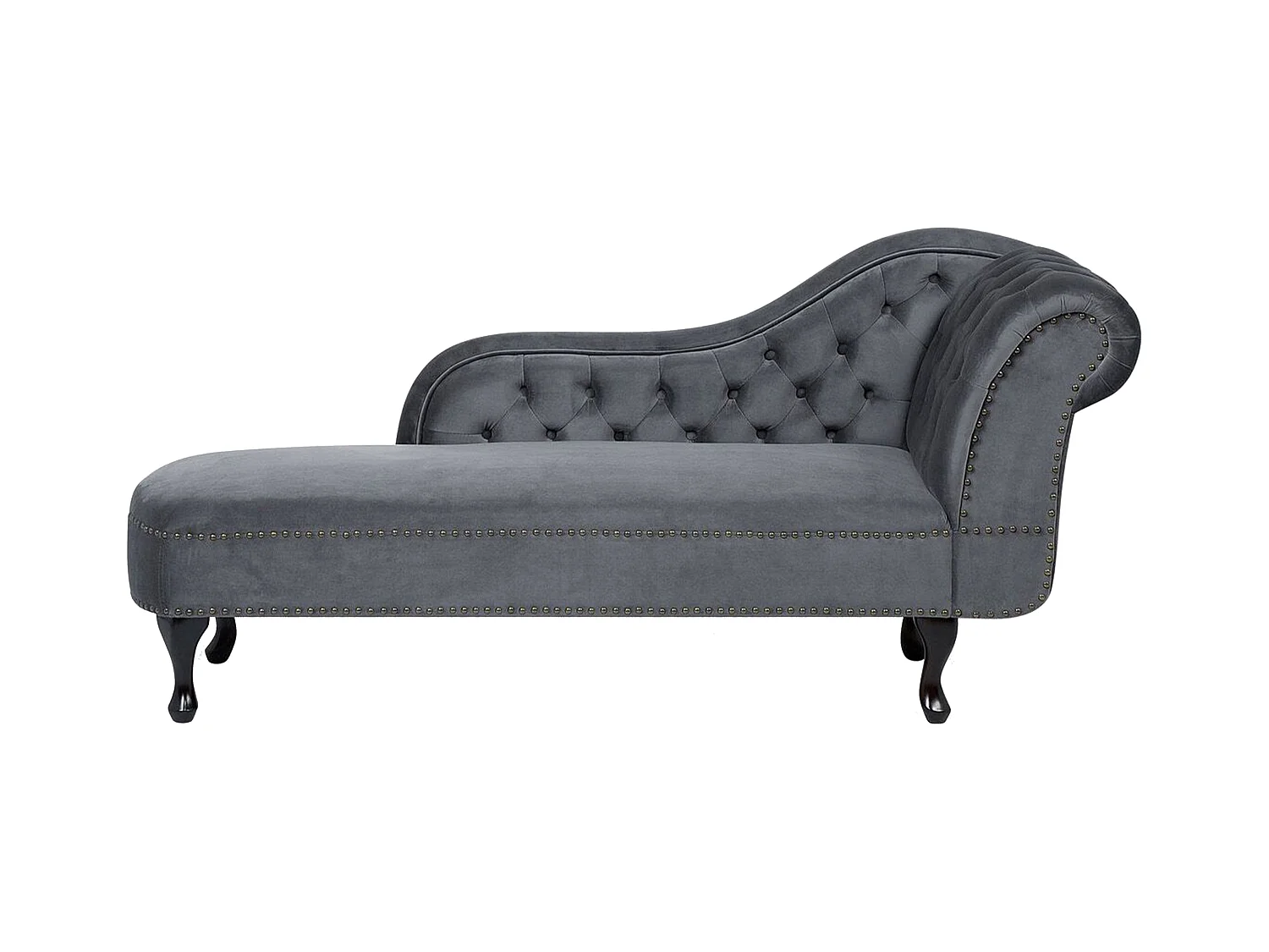 Retro Chaiselongue Samtstoff rechtsseitig grau Nimes