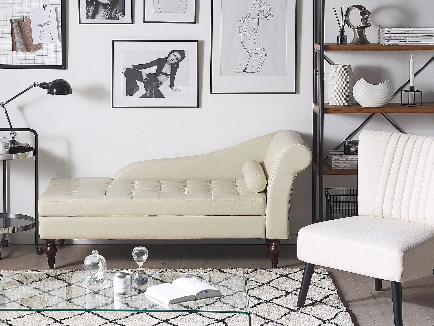 Chaise longue kunstleer lichtbeige rechtszijdig PESSAC II