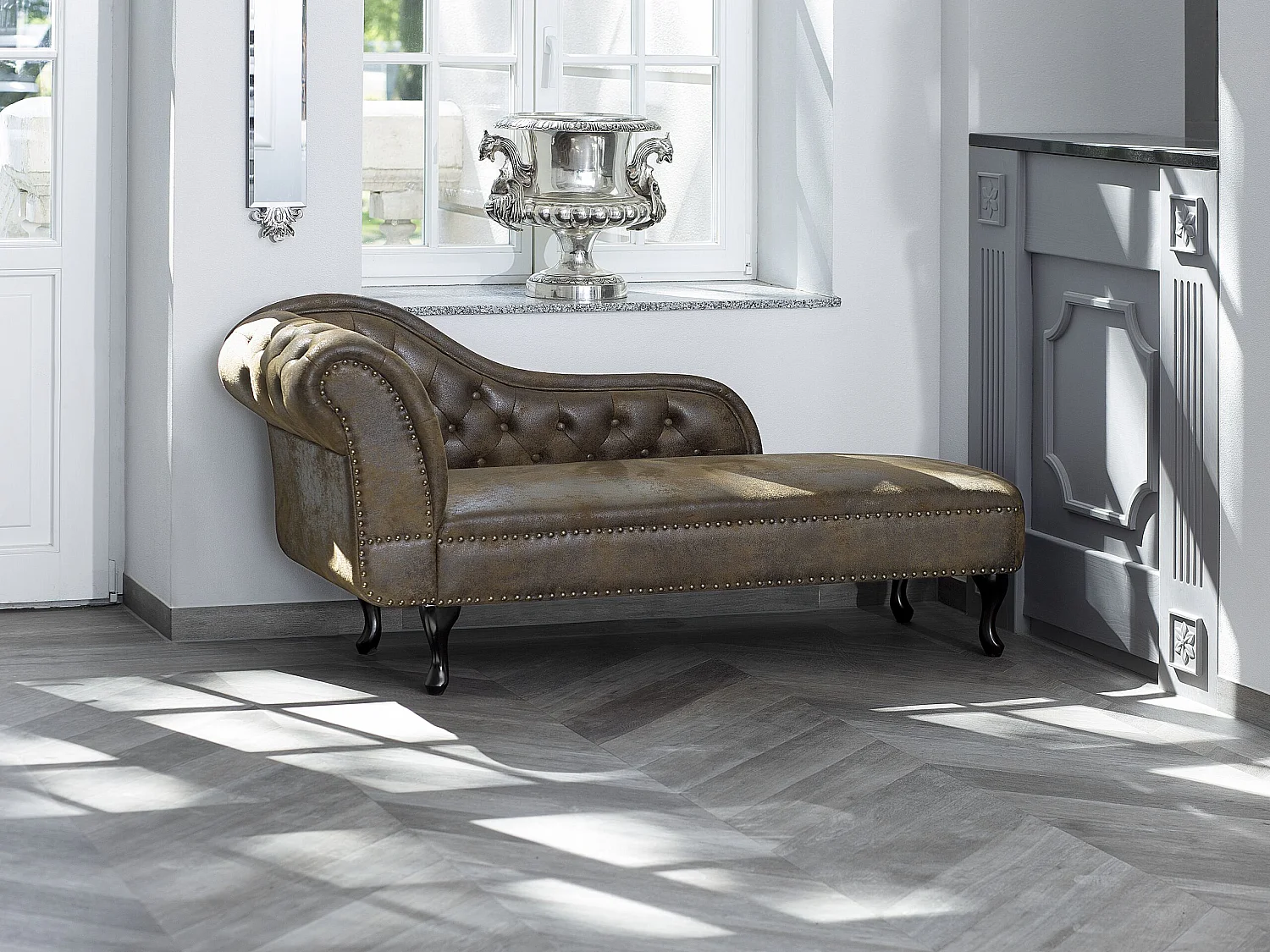 Left-Hand Chaise Longue NIMES Faux Suede Dark Brown