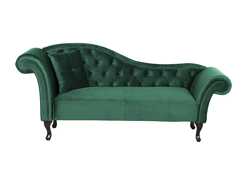 Chaiselongue Samt grün links gesteppt mit Kissen Chesterfield-Stil Lattes
