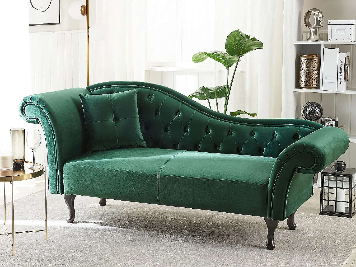 Chaise longue côté droite LATTES Velours Vert foncé
