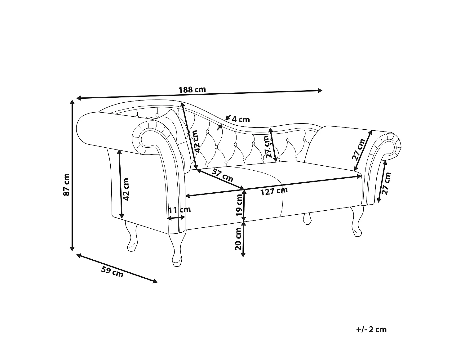 Chaise longue côté gauche LATTES Velours Vert foncé