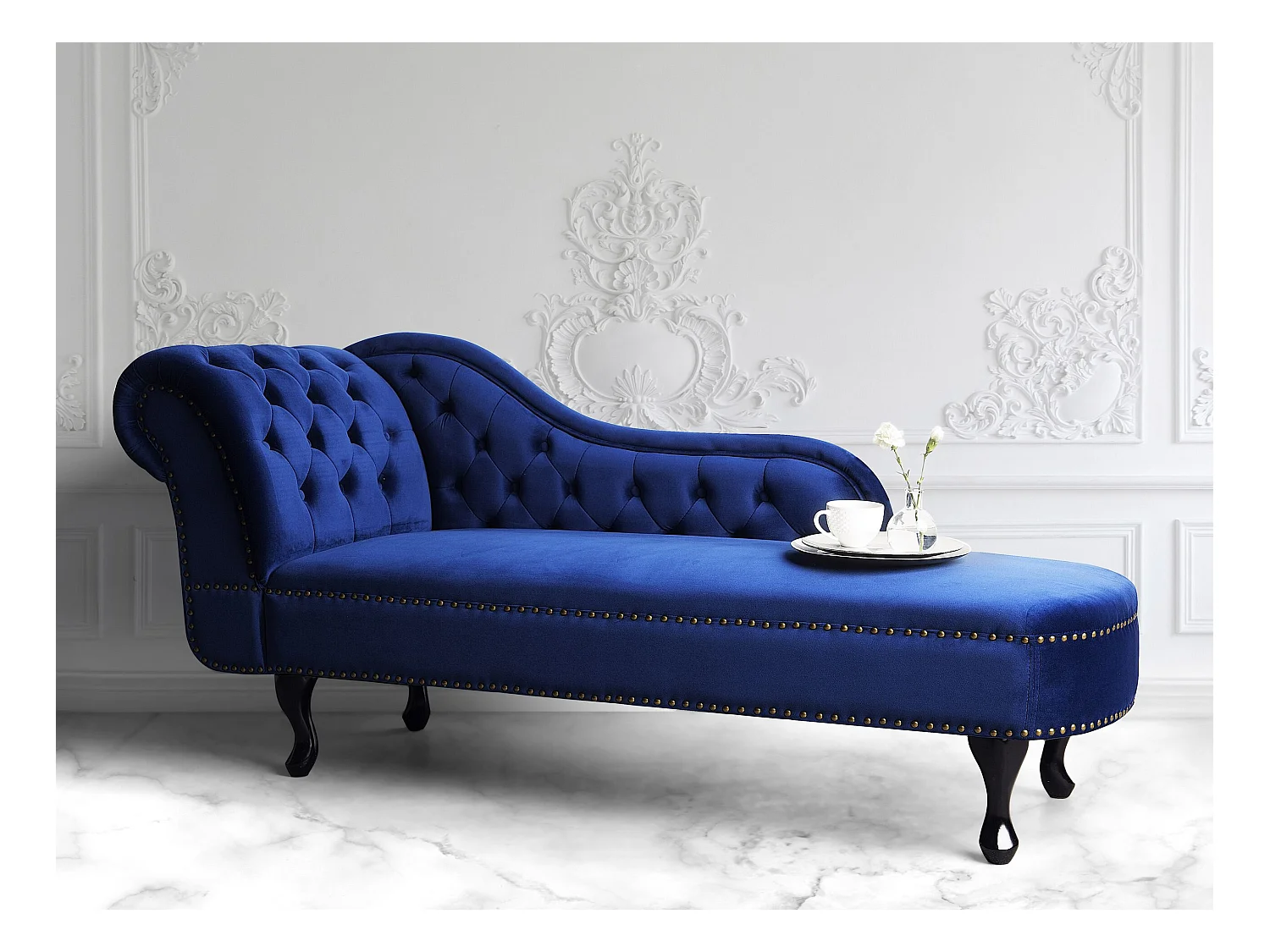 Chaise longue côté droite NIMES Velours Bleu marine