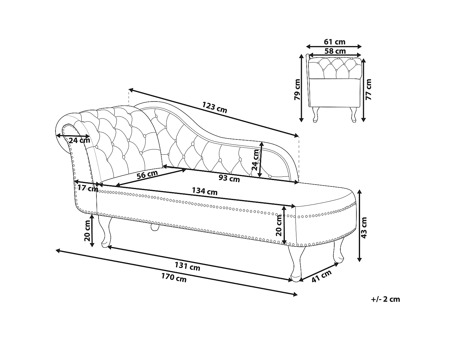 Chaise longue côté droite NIMES Velours Bleu marine