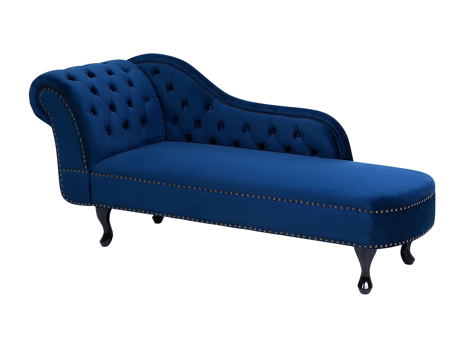 Retro Ré­ca­mi­e­re im Chesterfield Style linksseitig Samtstoff blau Nimes