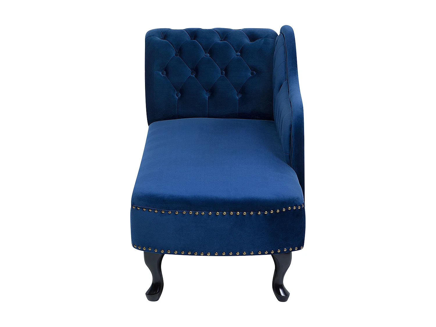 Retro Ré­ca­mi­e­re im Chesterfield Style linksseitig Samtstoff blau Nimes