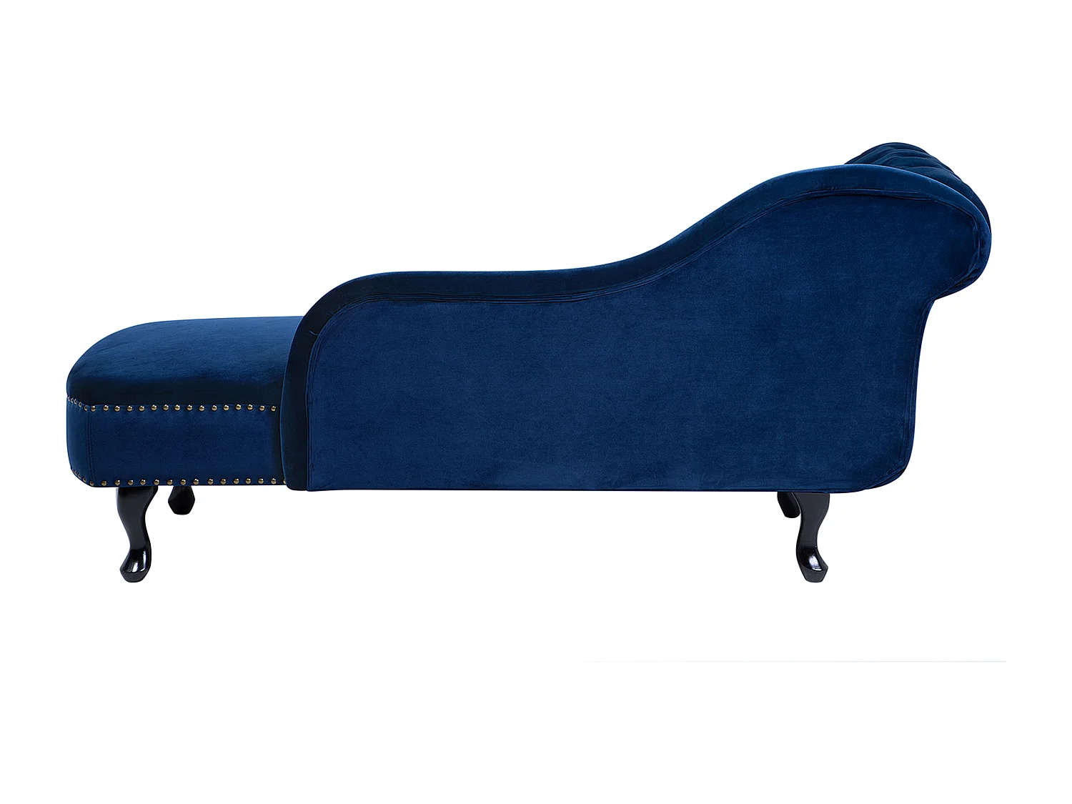 Retro Ré­ca­mi­e­re im Chesterfield Style linksseitig Samtstoff blau Nimes
