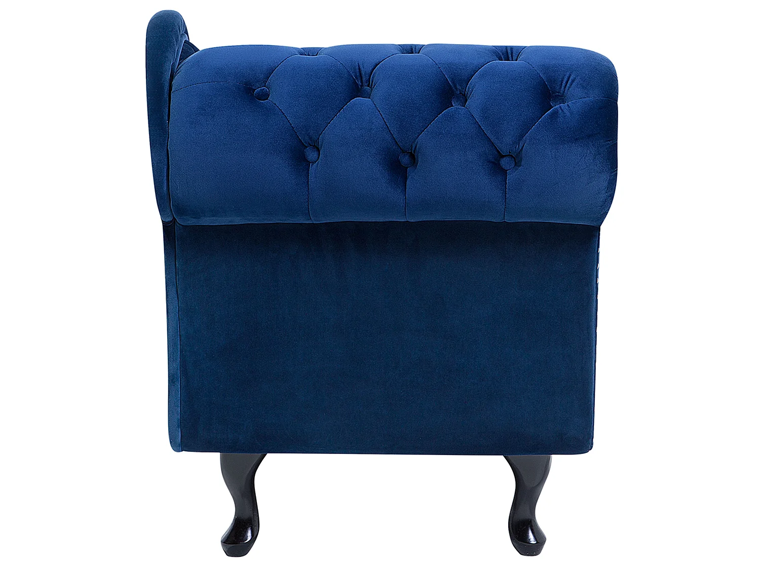 Retro Ré­ca­mi­e­re im Chesterfield Style linksseitig Samtstoff blau Nimes