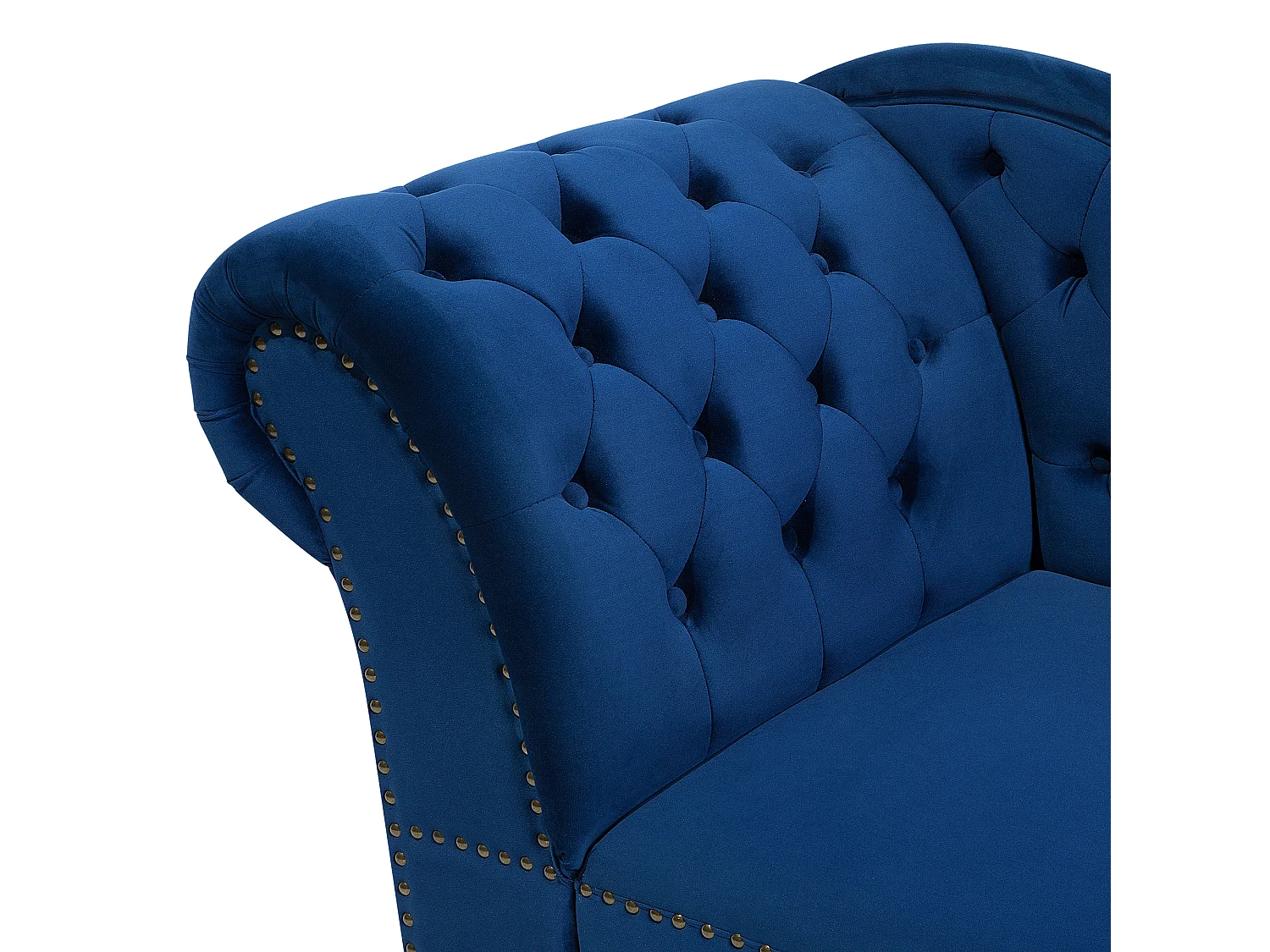 Retro Ré­ca­mi­e­re im Chesterfield Style linksseitig Samtstoff blau Nimes