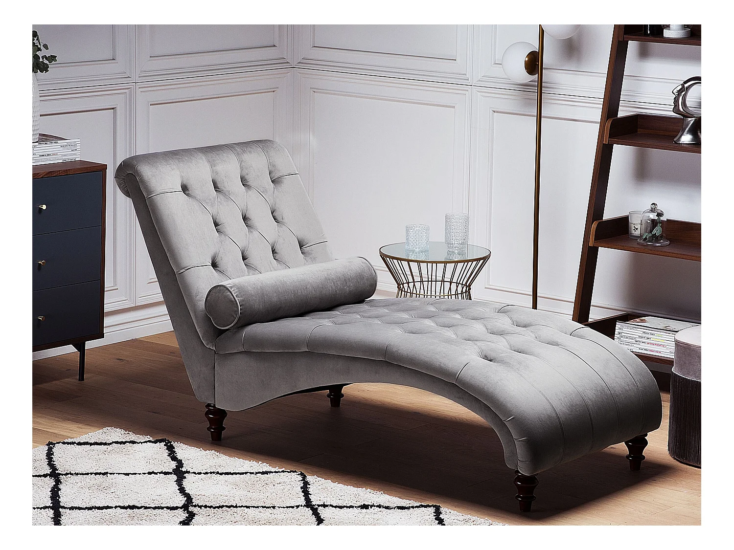 Chaiselongue MURET Samtstoff Grau