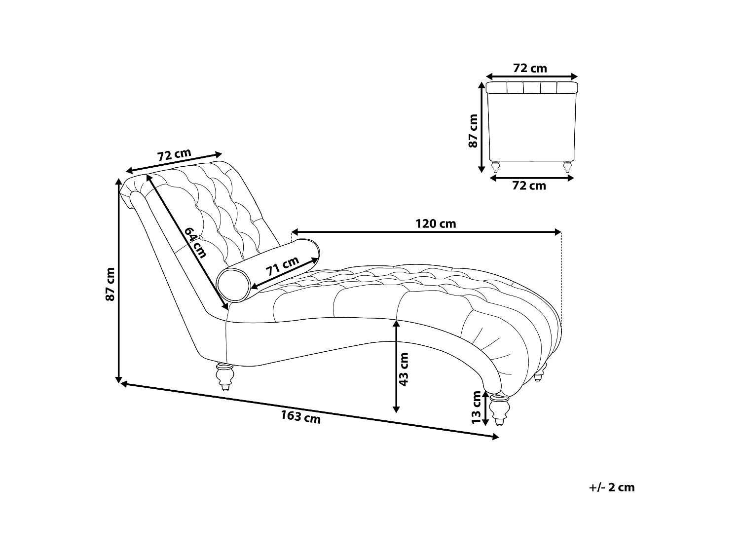 Chaiselongue MURET Samtstoff Grau