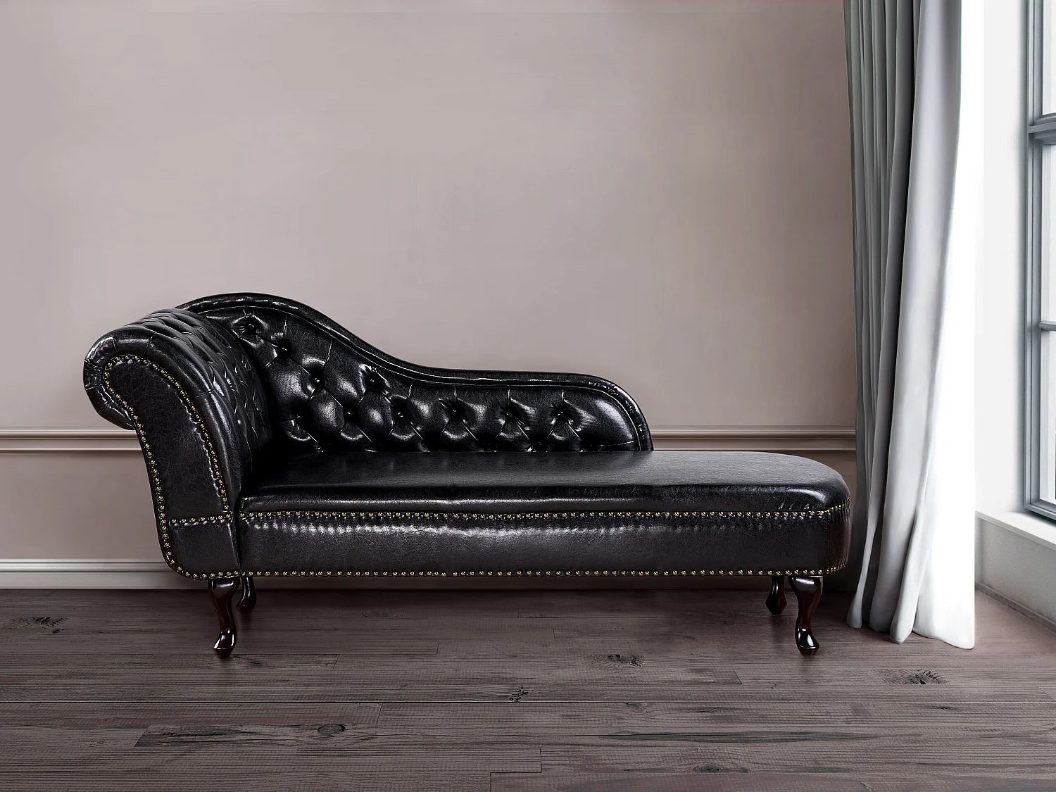 Chaise longue à esquerda NIMES Pele sintética Preto