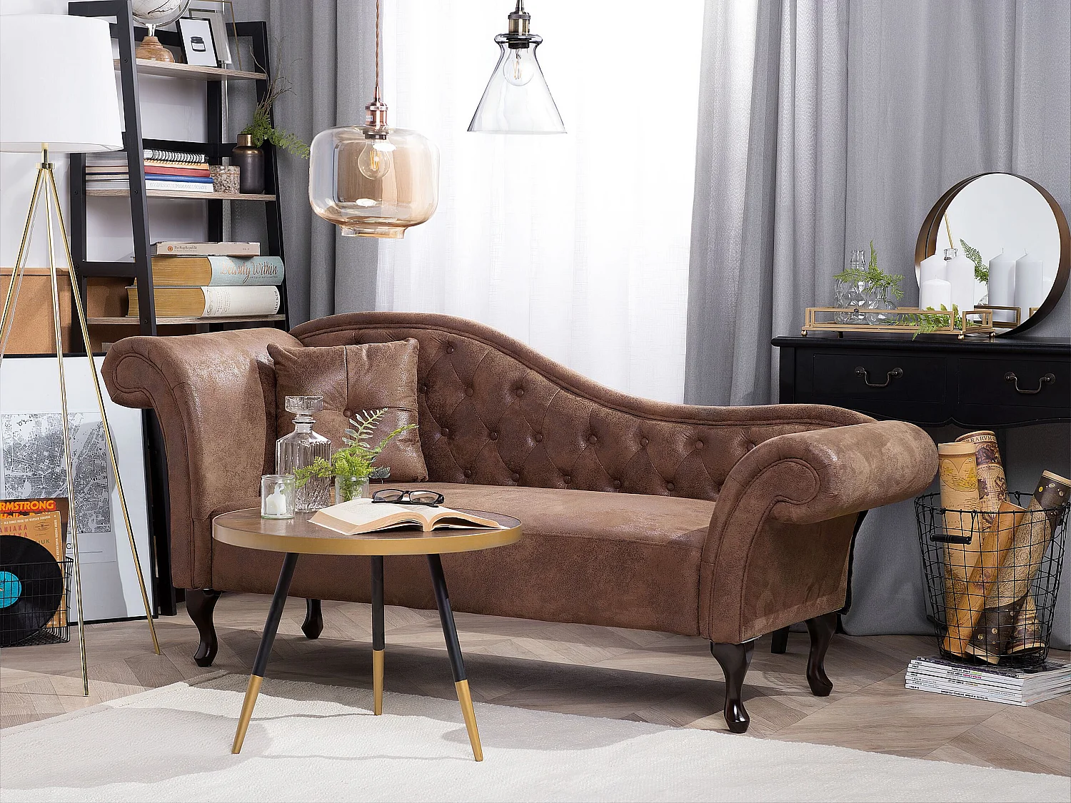 Linksseitige Chaiselounge LATTES Kunstwildleder Hellbraun