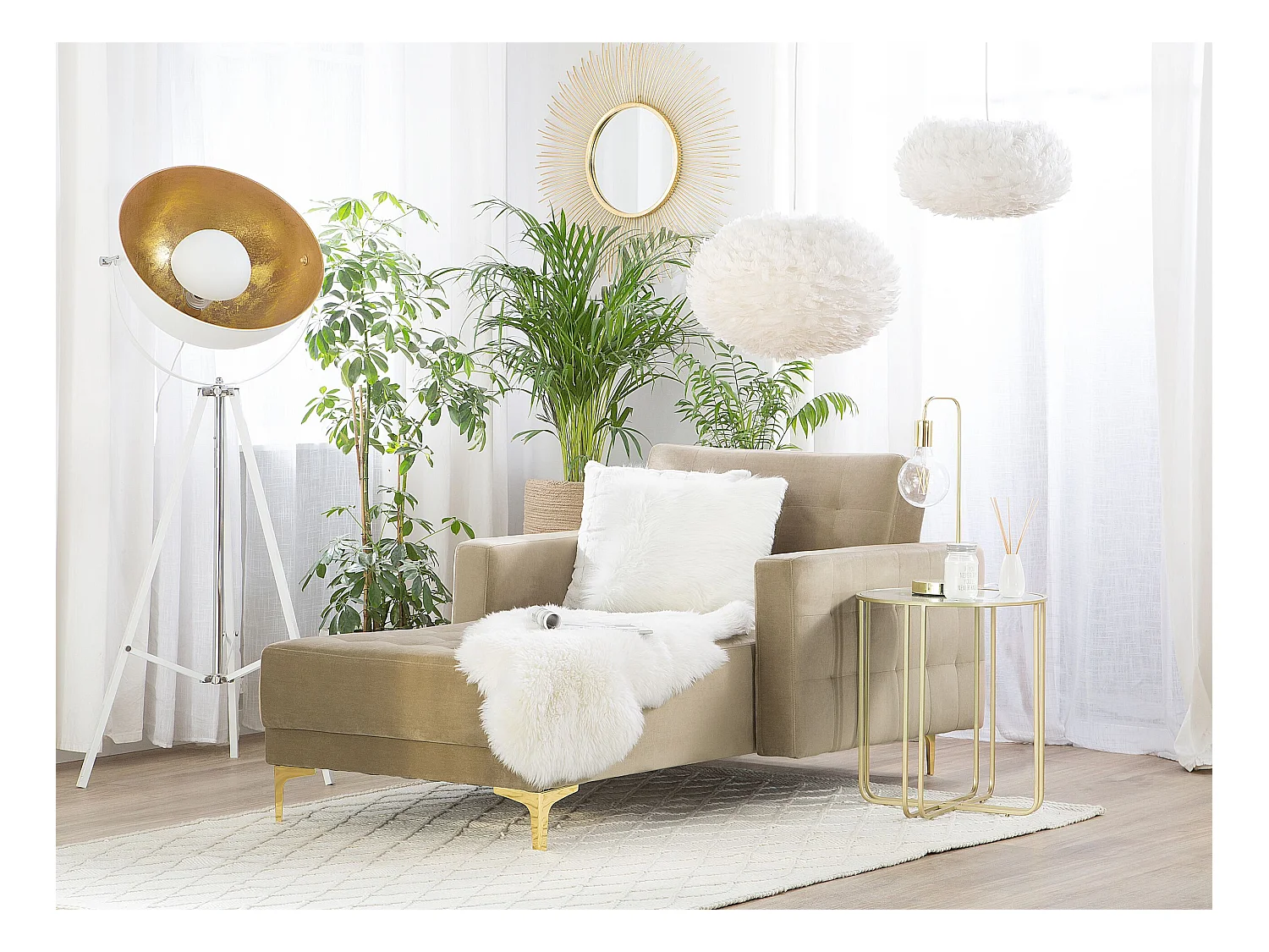 Chaise longue ABERDEEN Velours Beige sable