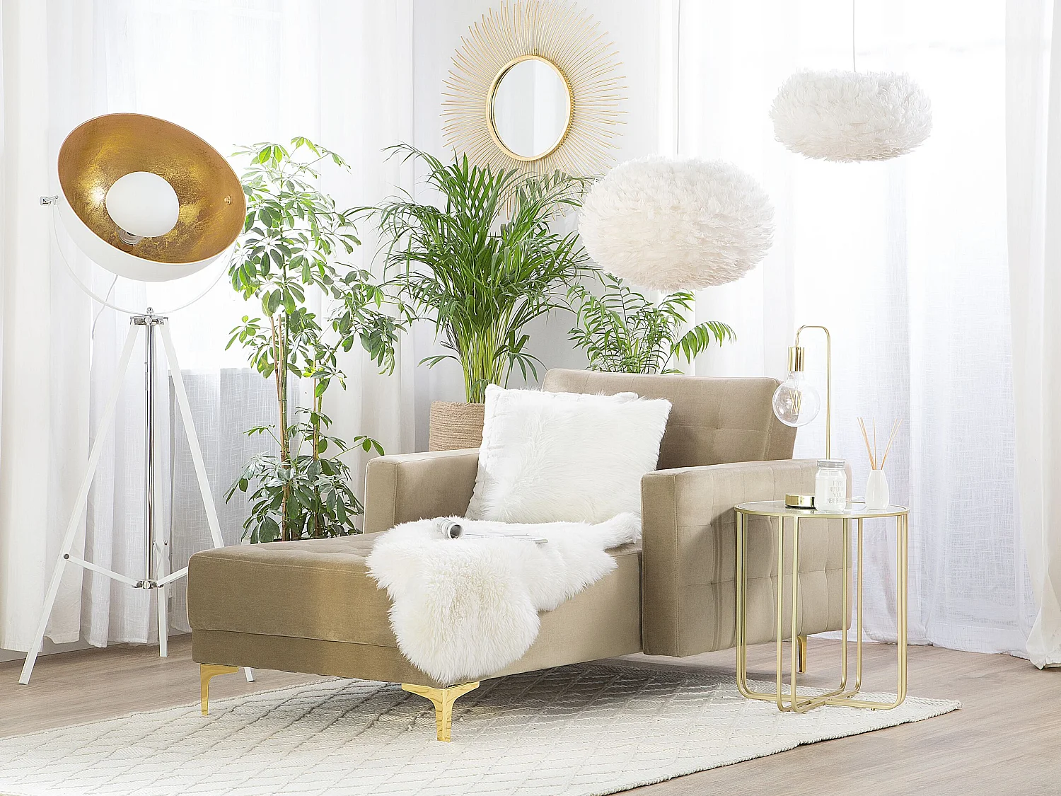 Moderne Chaiselongue Samtstoff sandbeige Aberdeen