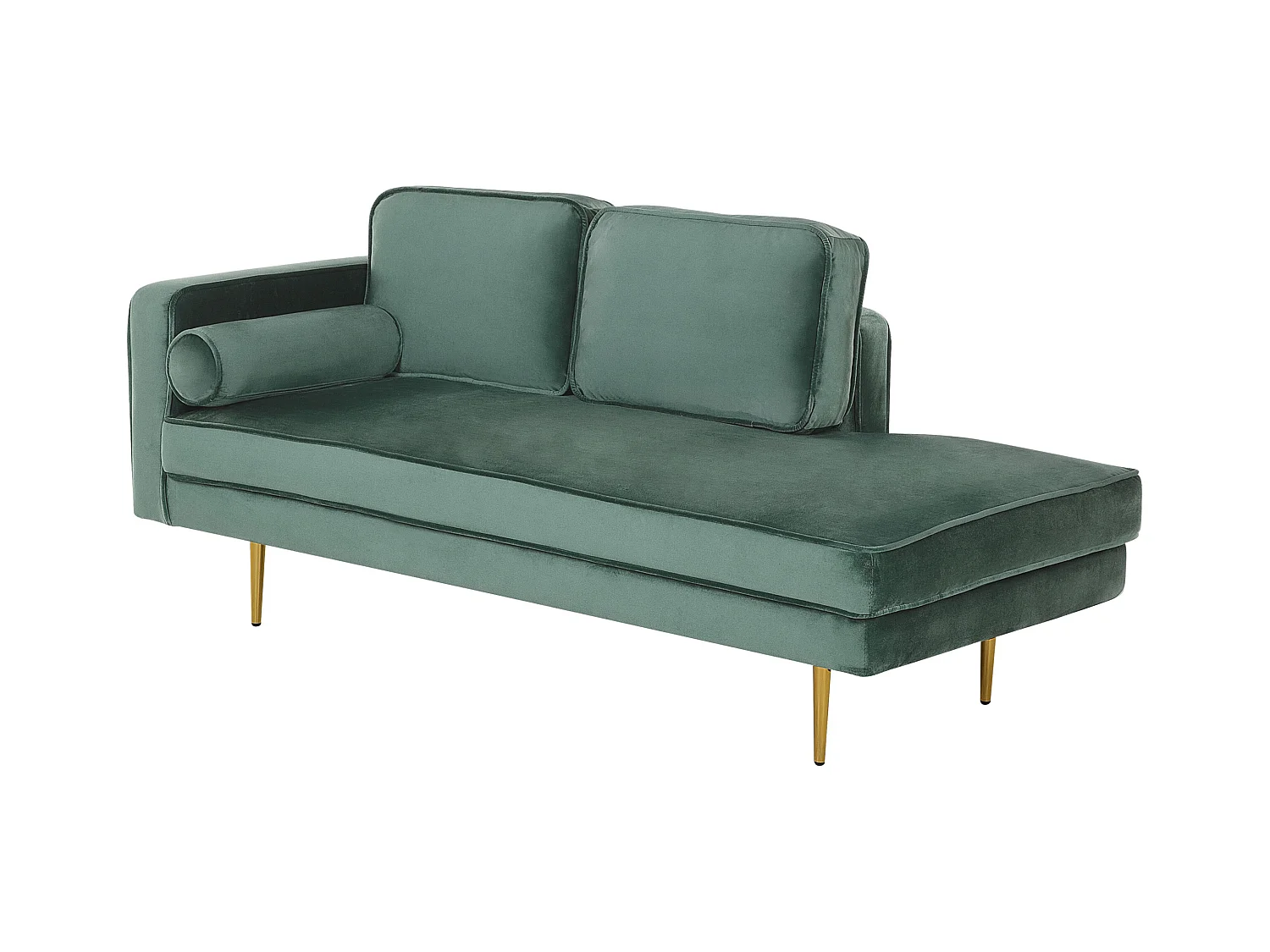 Chaiselongue Samt mintgrün links goldenes Gestell mit Nackenrolle Miramas