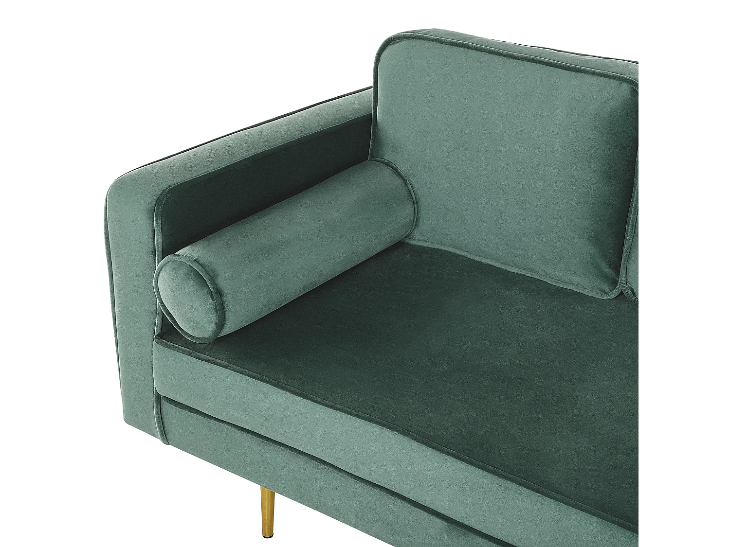 Chaiselongue Samt mintgrün links goldenes Gestell mit Nackenrolle Miramas