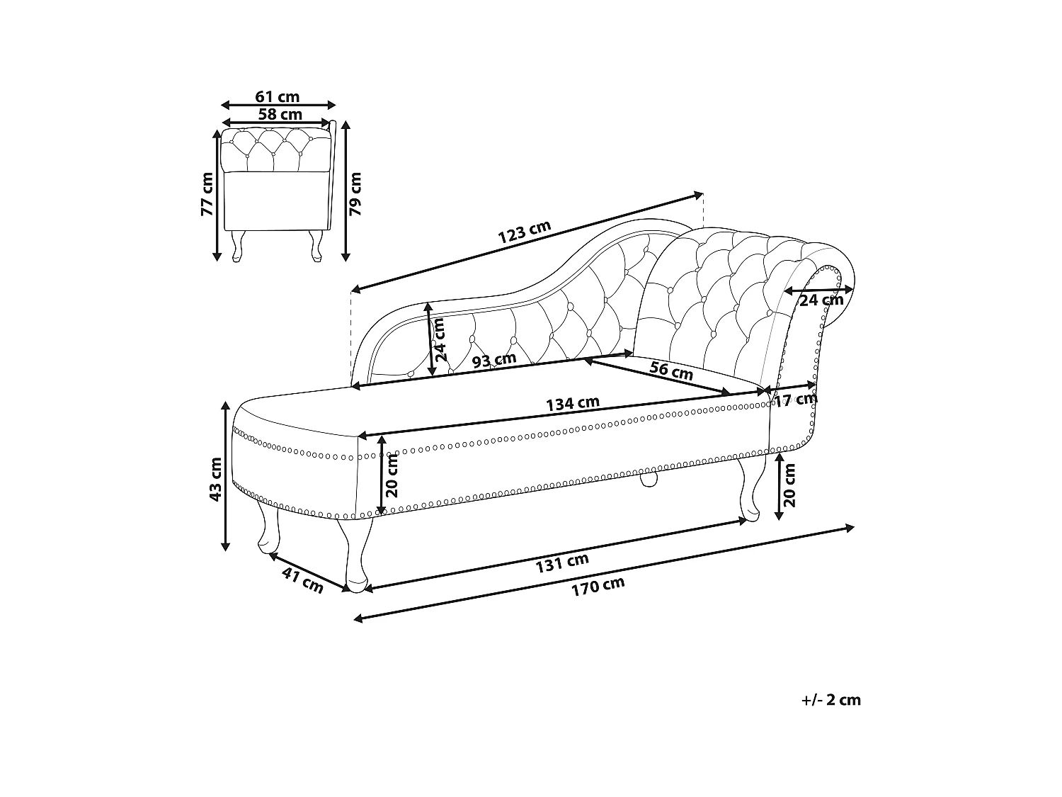 Chaise longue côté droit NIMES Velours Marron foncé