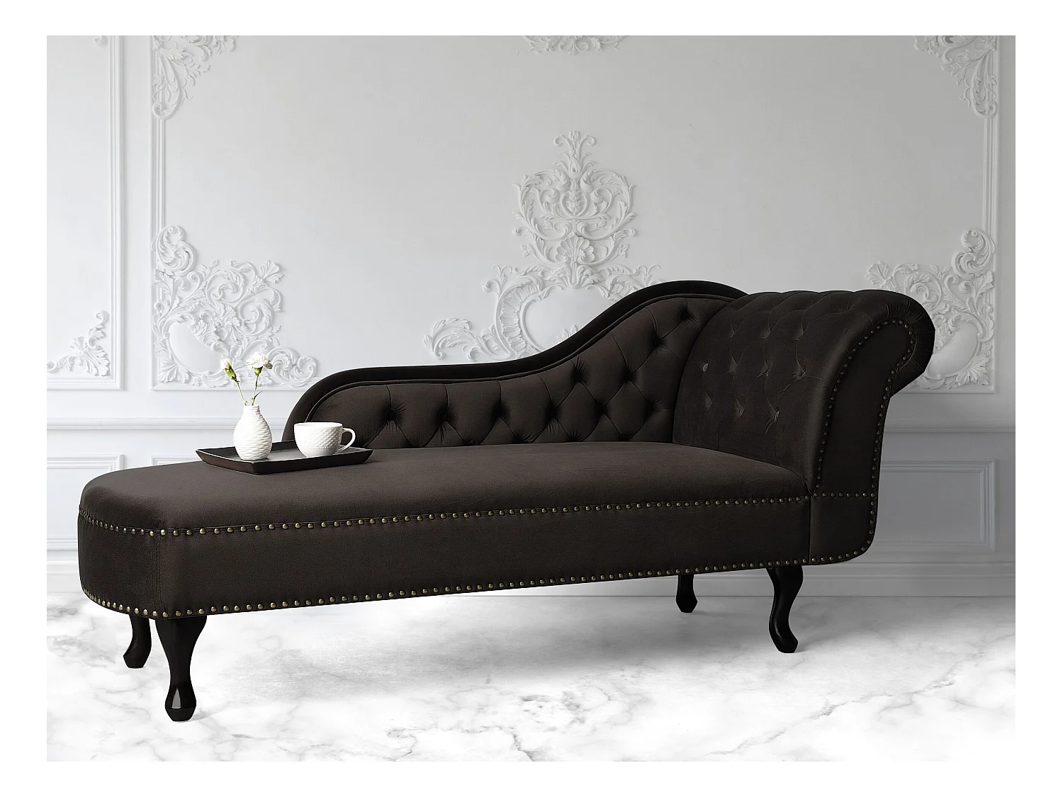 Chaise longue versione destra NIMES Velluto Marrone scuro
