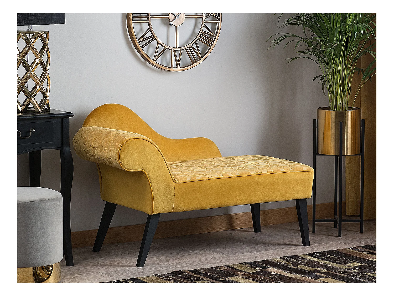 Chaise longue fluweel geel linkszijdig BIARRITZ