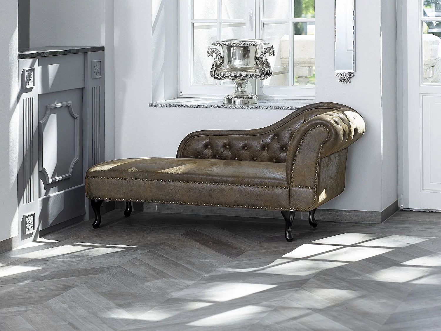 Rechtszijdige chaise longue NIMES Kunstsuède Bruin