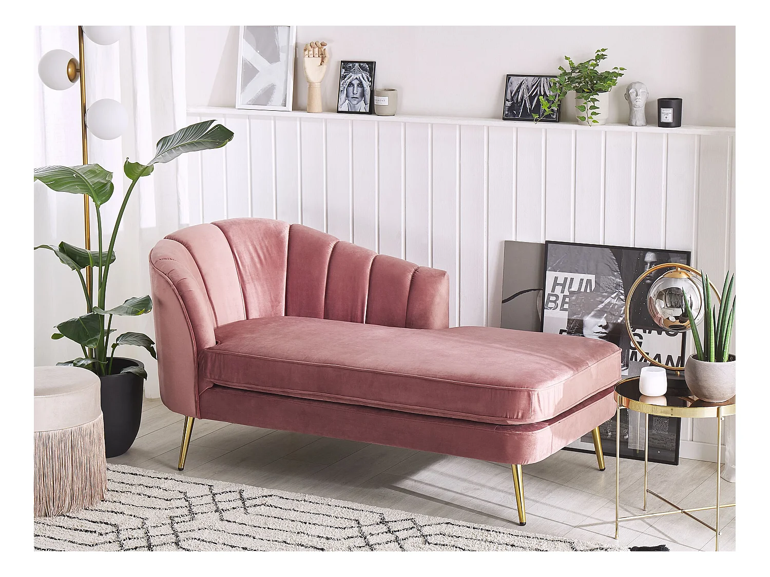 Chaise longue côté droite ALLIER Velours Rose