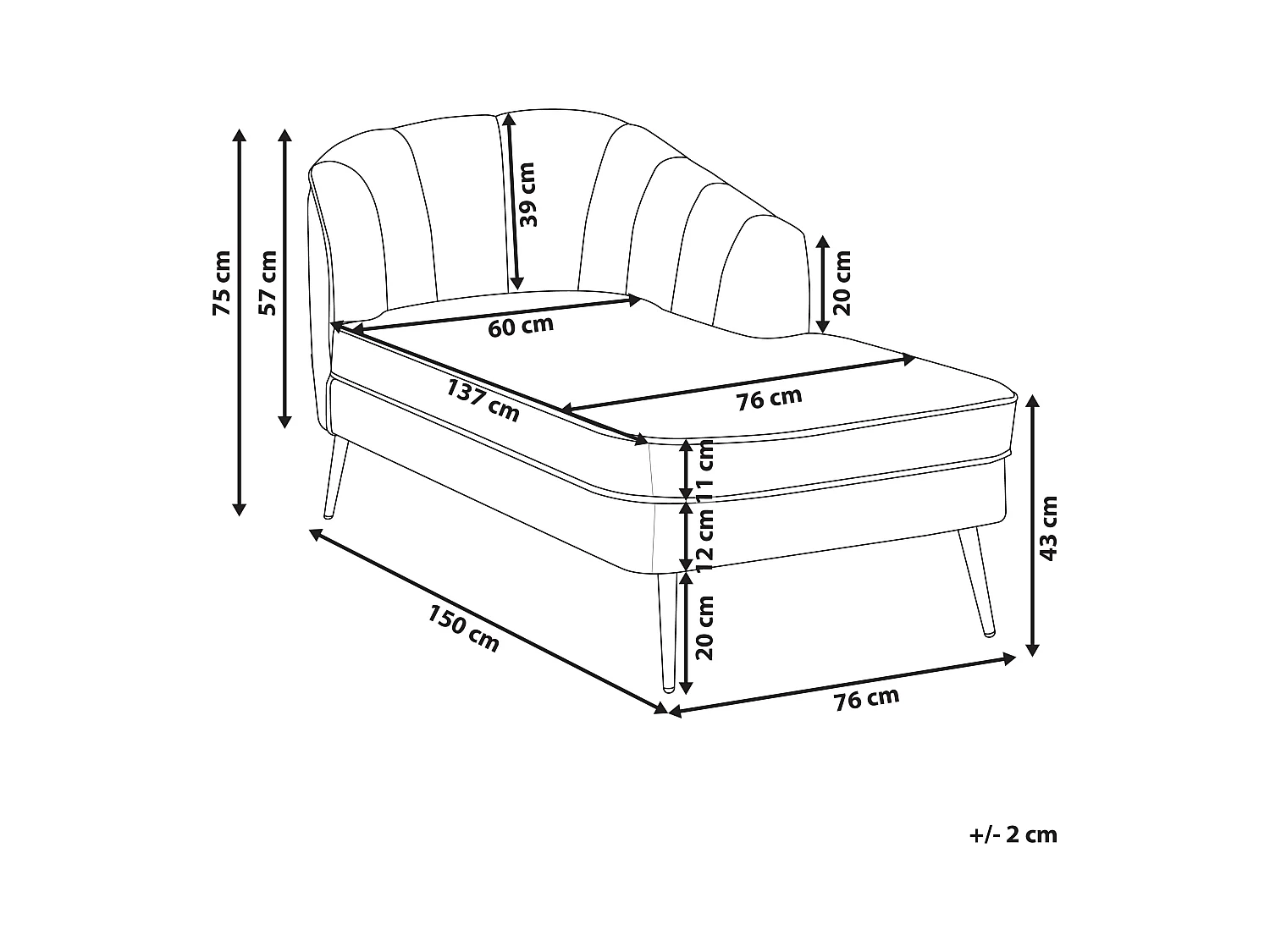Chaise longue côté droite ALLIER Velours Rose