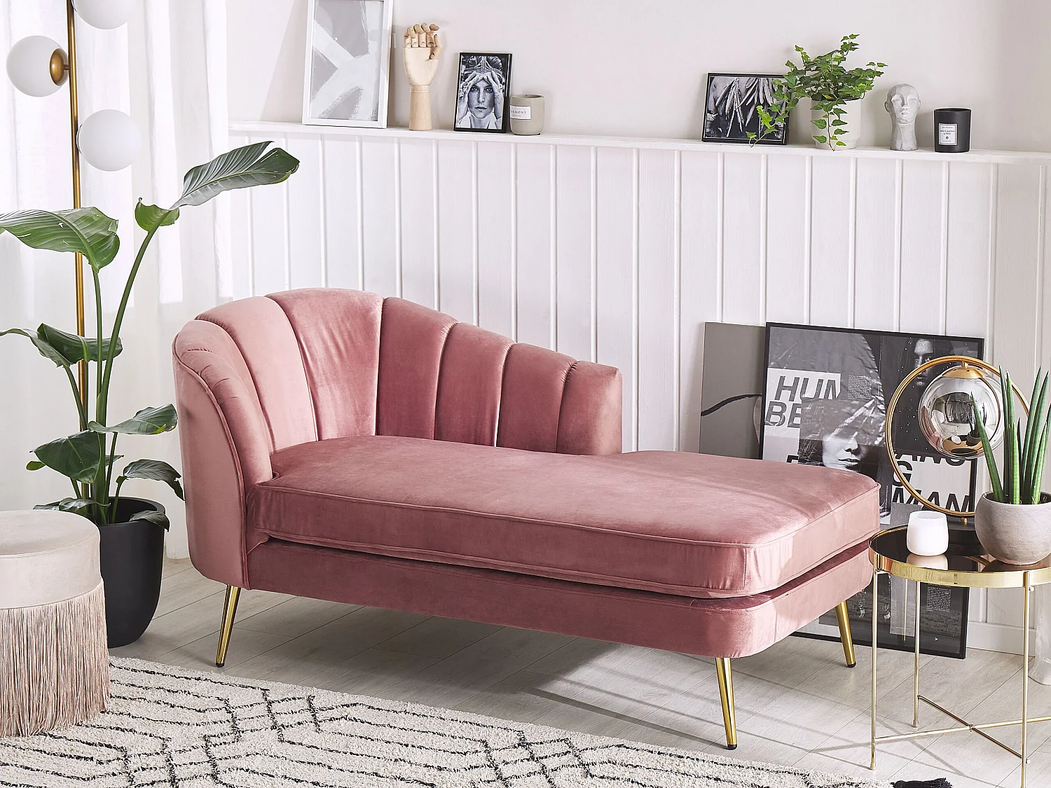 Chaise longue côté gauche ALLIER Velours Rose