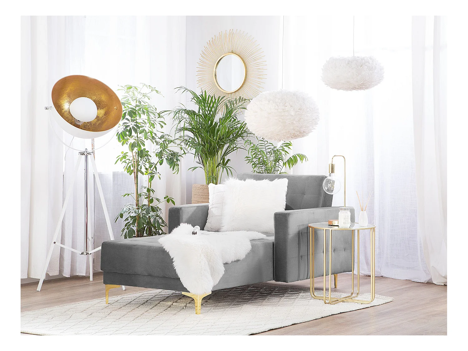 Chaise longue ABERDEEN Velours Gris