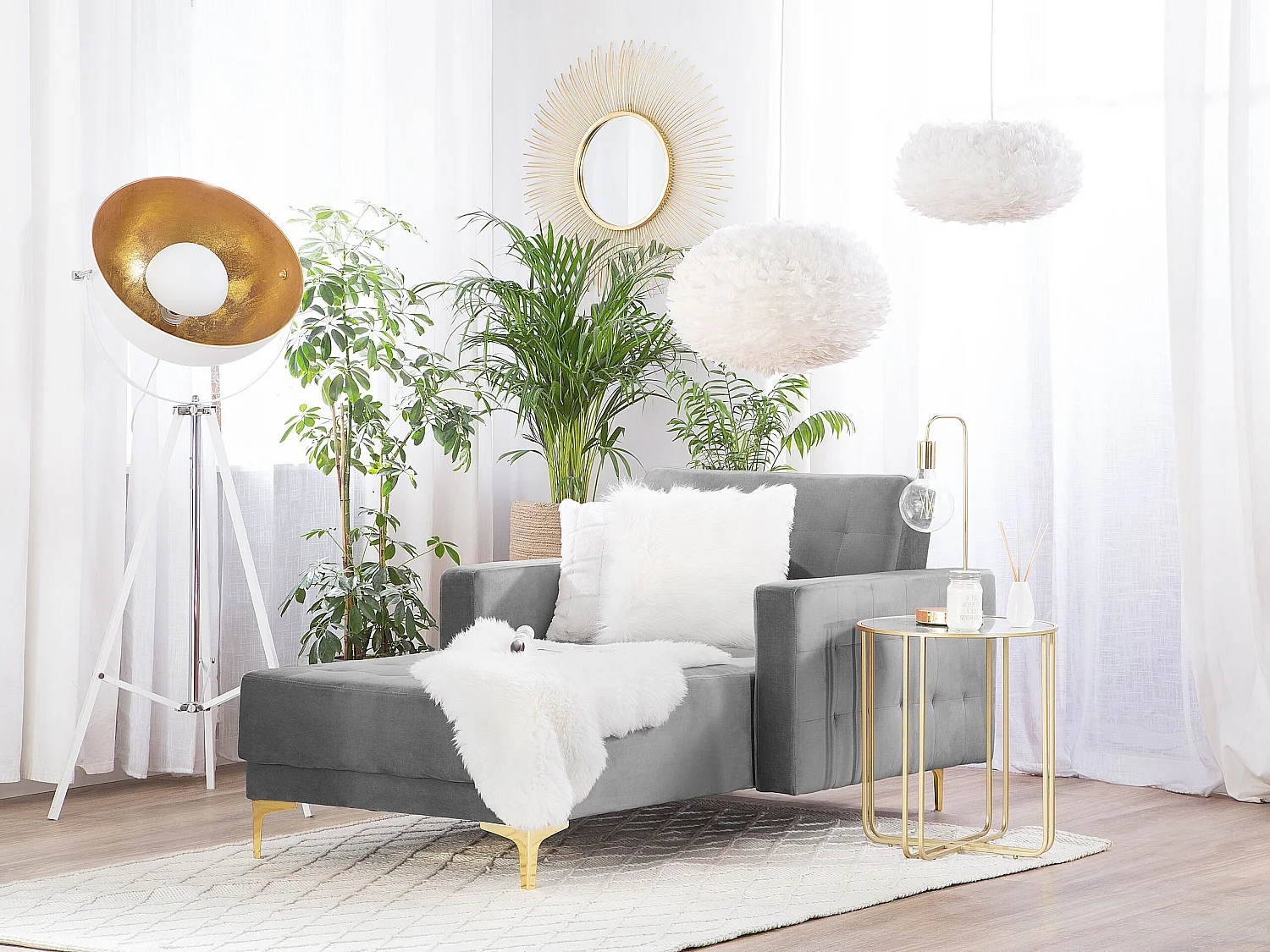 Chaise longue ABERDEEN Velours Gris