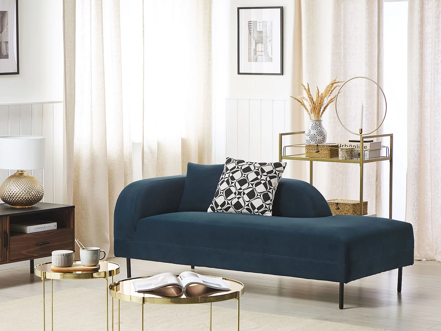 Linkszijdige chaise longue LE CRAU Fluweel Donkerblauw