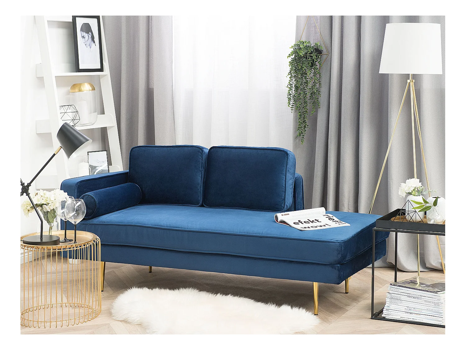 Chaise longue côté droite MIRAMAS Velours Bleu marine
