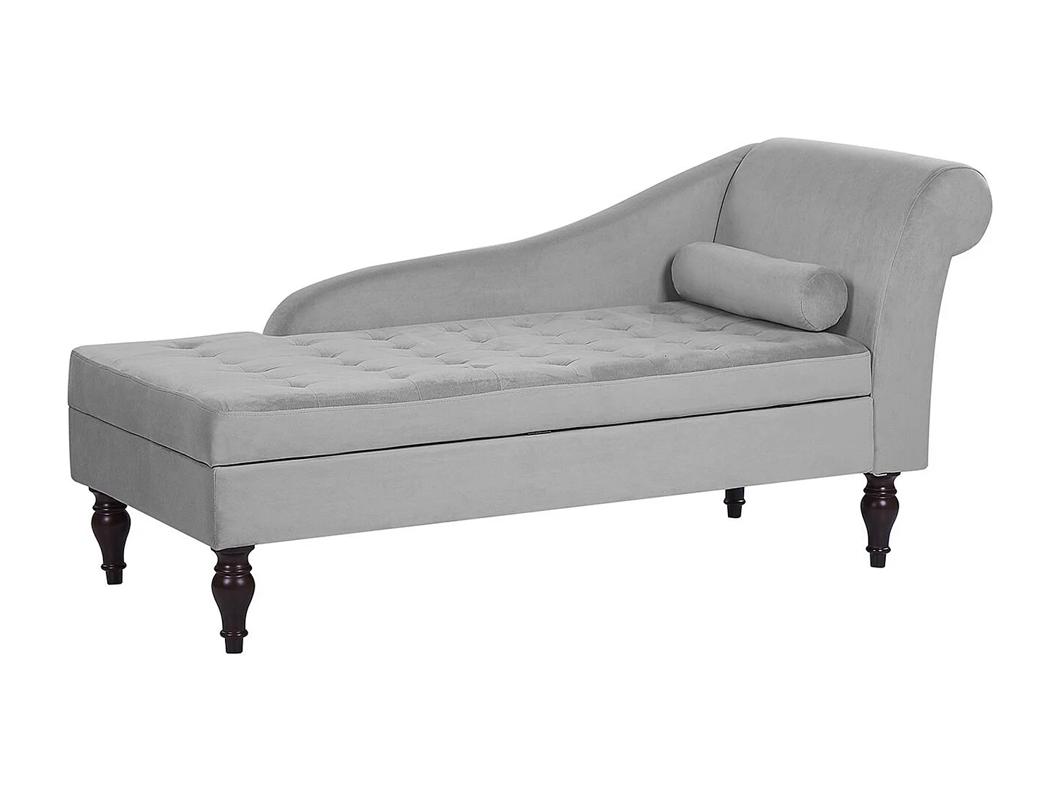 Chaise longue côté droit PESSAC Velours Gris clair avec rangement