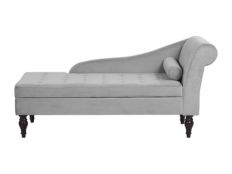 Chaise longue côté droit PESSAC Velours Gris clair avec rangement
